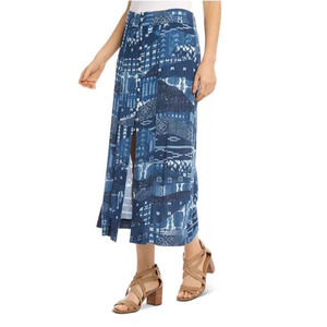New Karen‎ Kane Womans Sz Large Skirt Midi Bali Button Front Blue Abstract NWT